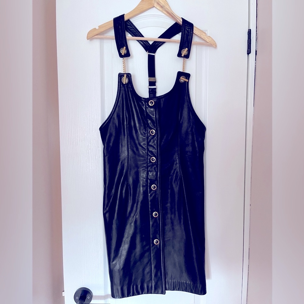 90s VTG Danier black leather halter dress sz. XS